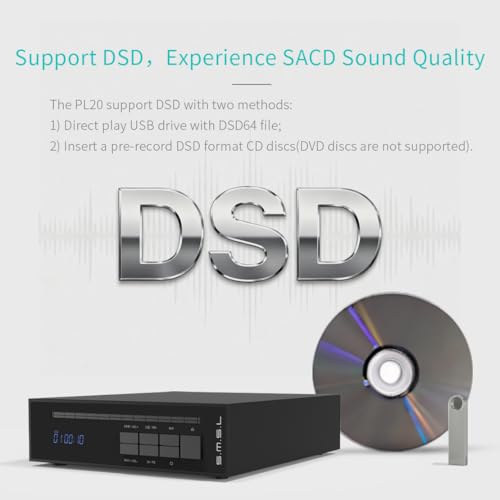 Image of SMSL PL20 HiFi CD Player for Home, CD Ripper, Bluetooth Car CD Players, 2*CS43131 Chip, USB Drive /Bluetooth Input RCA /BT /3.5mm /4.4mm Balanced /Optical /Coaxial Digital Output, Black