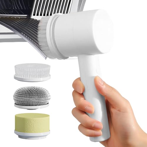 Lavadora eléctrica - cepillo de limpieza | Lavadora de baño inalámbrica con 3 cabezales de cepillo intercambiables, ligera, impermeable, ideal para limpiar el baño, baldosas, d
