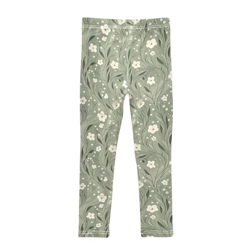 Girls Leggings Sage Florals Leaves Soft Toddler Leggings for Girls Kids Pants Size 4T-10T2