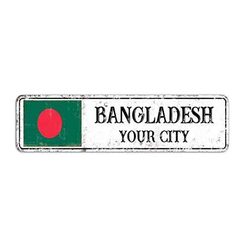 Rimego Bangladesh anpassad stadsskylt, Bangladesh present väggkonst plakett, Bangladesh anpassad stad gatuskylt, retro Bangladesh aluminiumskylt, Bangladesh flagga metallskylt, 8 x 30 cm