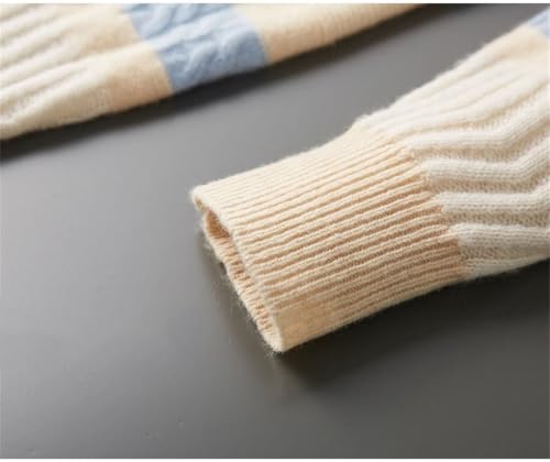 Men's Pullover Sweaters Long Sleeve O-Neck Thickened Textured Color Collision Knitted Sweater 5