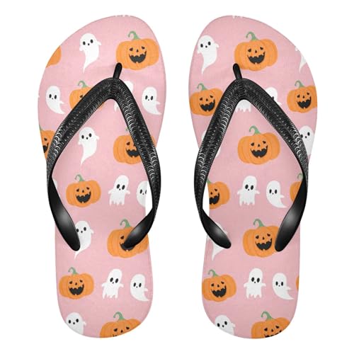 Burbuja Cartoon Ghosts Pumpkins Flip Flops for Women Men, Soft Thong Sandals Rubber Slippers for Pool Beach Essentials