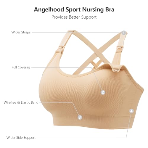 Image of Angelhood Nursing Bras for Breastfeeding, Seamless Nursing Sports Bra Medium Impact Support Maternity Bras for Pregnancy