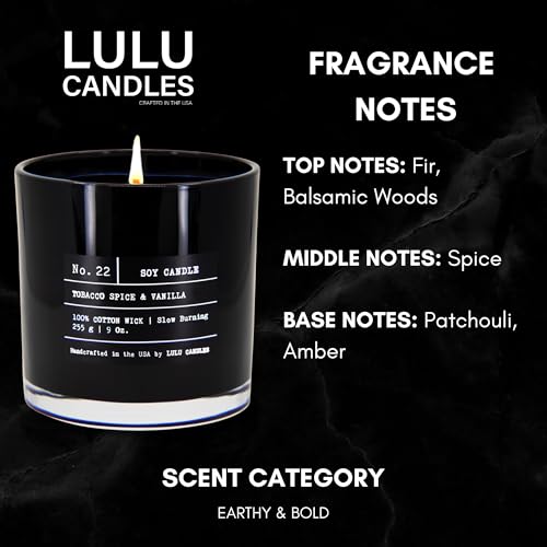 Lulu Candles, Scented Jar Candle, (Tobacco, Spice & Vanilla, 9 Oz.)