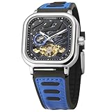FORSINING Orologio da polso da uomo, di lusso, impermeabile, quadrato, con cinturino in gomma siliconica, colore blu
