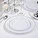 supernal 102pcs Silver Plastic Plates Heavy Duty, White and Silver Fancy Plastic Plates Include 51 Disposable Dinner and 51 Dessert Dishes for Wedding,Party,Birthday