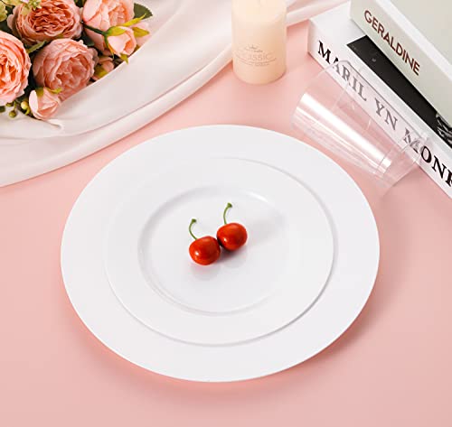 Nzvcn 50 Pcs 7.5" White Disposable Plastic Dessert Plates, Heavy-Duty Party Plates Round Dessert Plates Plastic Dinnerware For Wedding Party #TOP2