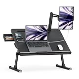 SAIJI Dual Screen Laptop Bed Desk | Foldable Adjustable Lap Desks for Adults, X-Large Couch Bed Tray Table with Portable Monitor Stand and Drawer