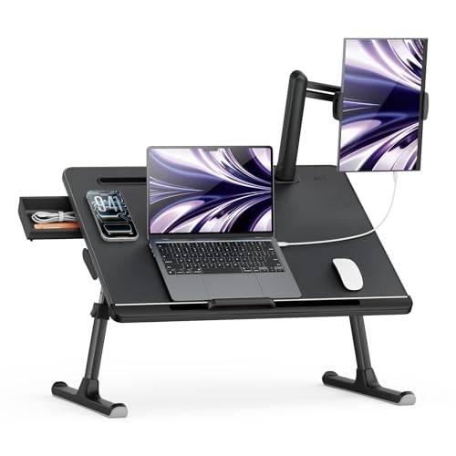 SAIJI Dual Screen Laptop Bed Desk | Foldable Adjustable Lap Desks for Adults, X-Large Couch Bed Tray Table with Portable Monitor Stand and Drawer by SAIJI - Used condition - US$151.74