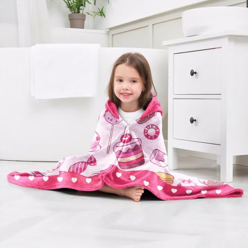 Image of Doughnut Girls Beach Towel with Hoodie for Kids Toddlers Age 4-8, Pink Blue Bath Towels Shower Wrap for Girls, Hooded Poncho Beach Blanket for Pool Swimming Cute Wearable Bath Towel for Child