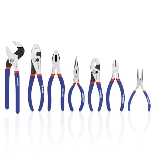 7-piece WORKPRO Pliers Set with Groove Joint, Long Nose, Slip