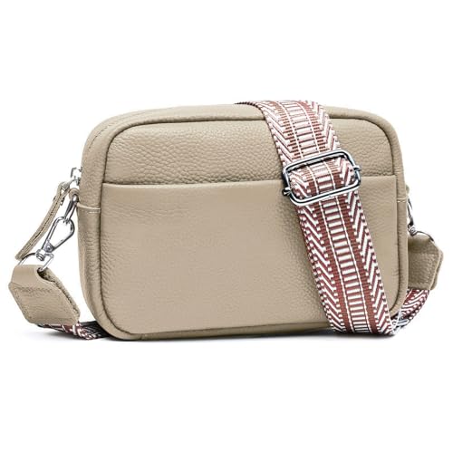 Image of Small Crossbody Bags for Women Genuine Leather, Guitar Strap Shoulder Handbag Purse Camera Bag with Rfid Card Slots, nude