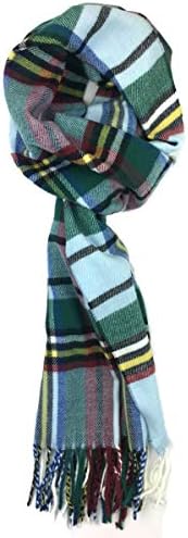 Plum Feathers Plaid Check and Solid Cashmere Feel Winter Scarf, Warm Scarfs, Cold Weather Accessories, Fringe Scarves (Baby Blue-Mint Scottish Plaid)