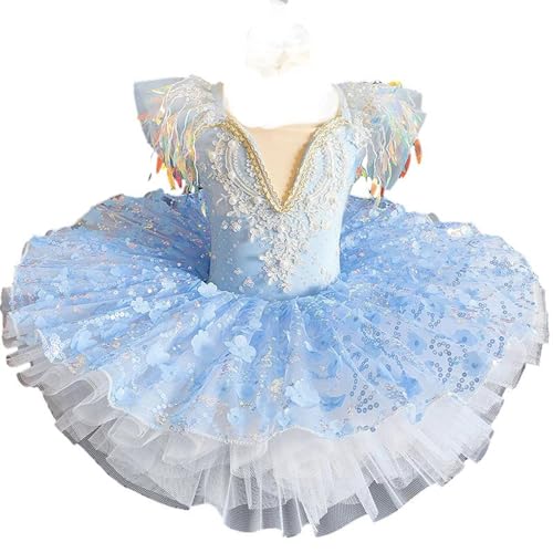 OTMYIGO Blue,160, Kids Ballet Tutu Outfit,Ballerina Costume for Girls Swan Lake Dance Practice Competition Costume