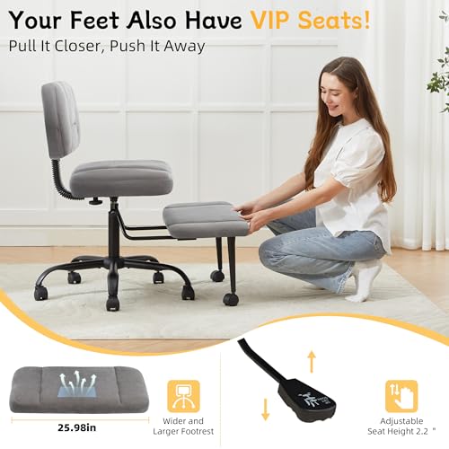 Image of Criss Cross Legged Office Chair with Wheels,Swivel Meditation Chair for ADHD,Ergonomic Desk Chair with Thicken Adjustable Footstool,Fabric Sitting Fidgeting Kneeling Chair for Home Yoga Grey