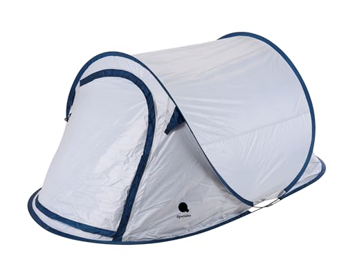 Pop Up Wurfzelt Cool & Dark silber 220 x 120 cm - 2 Personen - Verdunkelungszelt mit Tragetasche - Automatisches Sofortzelt Einhandzelt Trekking Camping Zelt inklusive Heringe + Spannseile wasserdicht