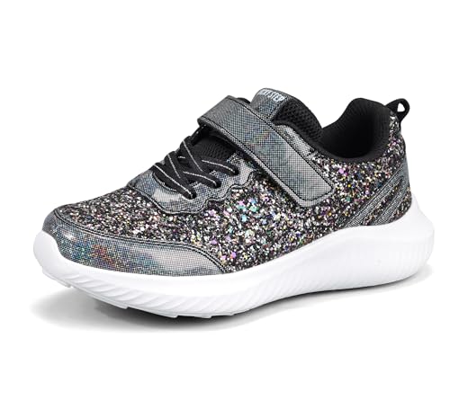 LUCKY STEP Kid's Glitter Fashion Sneakers Sparkly Princess Tennis Bling Shiny Sequins Athletic Walking School Shoes for Children/Boys/Girls