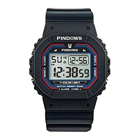 Men's Women's Digital Sport Watch, Waterproof Outdoor Electronic Multi-Function Watch for Women with Dual Time Alarm Stopwatch Colorful LED Wrist Watches, Black, medium, 1.6oz Cover