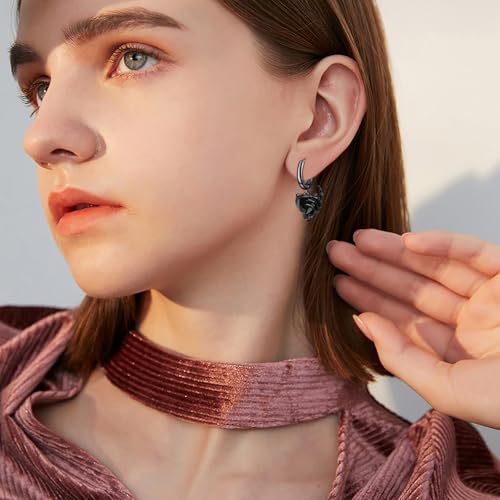 OHAYOO Skeleton Hand Earrings 925 Sterling Silver Skull Huggie Hoop Earrings Halloween Drop Dangle Earrings Gothic Jewelry Gifts for Women Men3