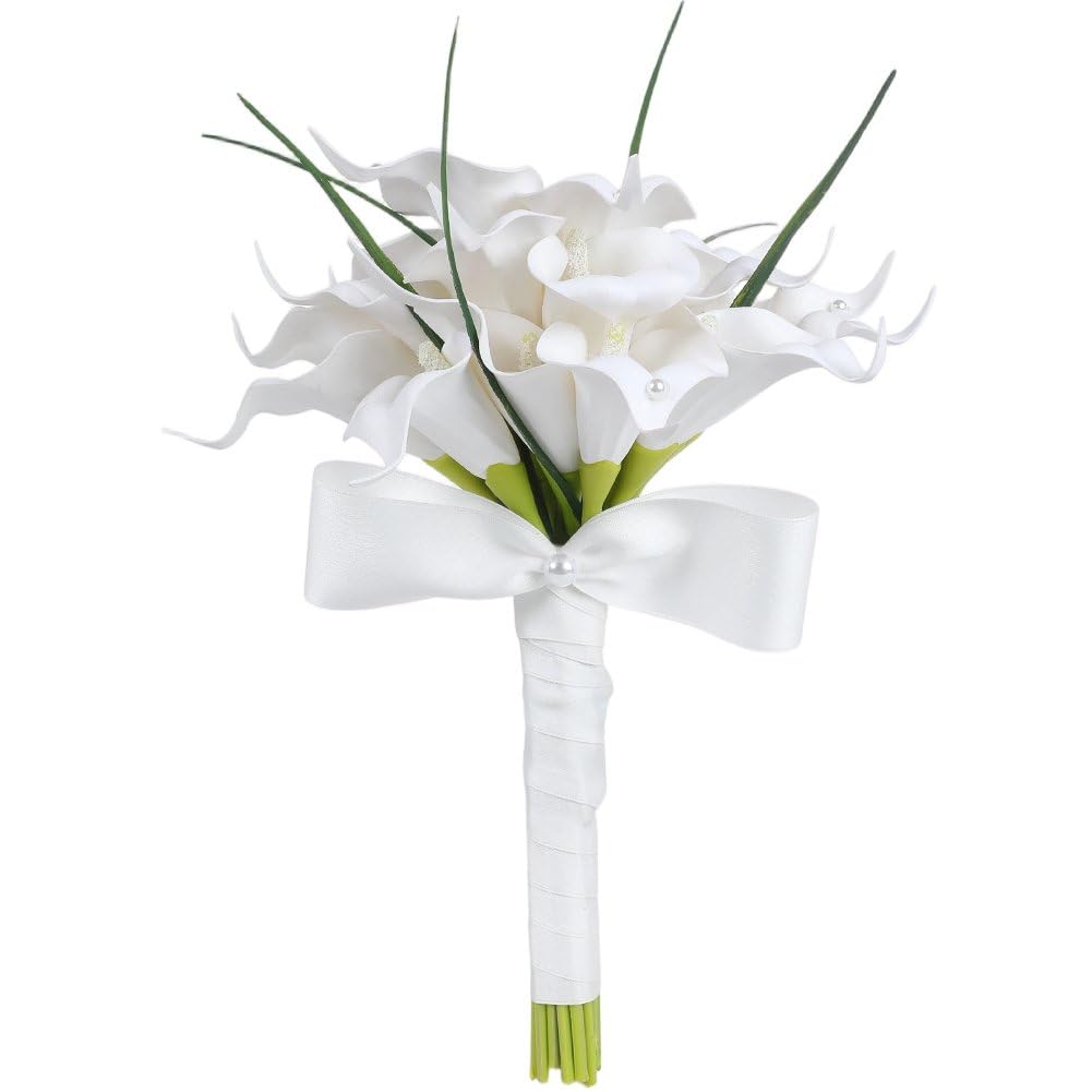 Sslvya Wedding Bouquets for Bride Bridesmaid, Artificial Calla Lily Flowers Bouquet for Wedding Valentine's Day Church Home Wedding Decoration