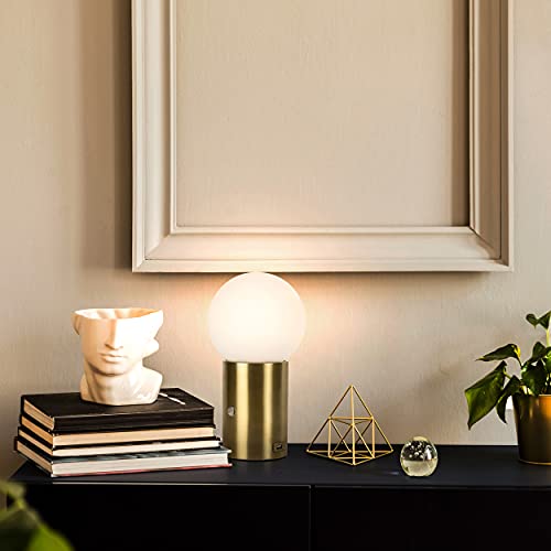 Brightech Kai Led Table Lamp With Usb Port - Bedside Reading Lamp, Modern Desk Lamp, Nightstand Lamp With Ambient Lighting For Bedroom, Living Room, Office - Modern Globe Lamp Shade, Brass Finish #TOP2