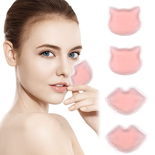 Lip and Eye Ice Pack, Mini Small Gel Ice Pack for Lip Eyes, Hot Cold Compress, Reduce Pain and Swelling, Dark Circles Fade, Pain Relief and Eye Relax, Anti-Aging Care Pad Gift for Girl Woman (Pink)