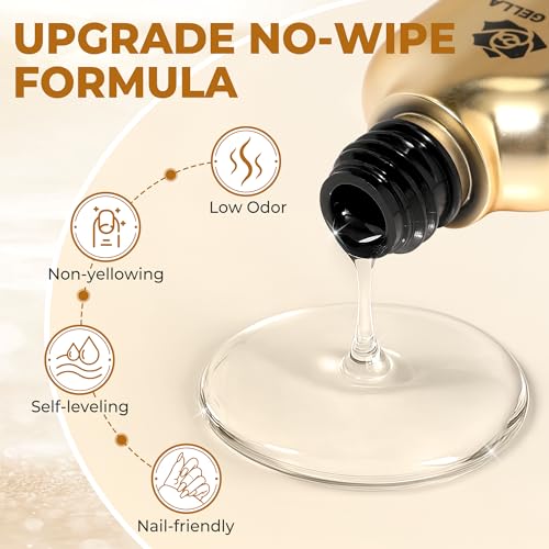 Image of UNA GELLA No Wipe 2PCS Gel Top Coat Base Coat Set, Highly Glossy Top Coat Gel Nail Polish Strengthen and Acid-Free Clear Nail Base Soak Off, Key to Manicure for Her (U V Cure Need)