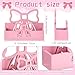 Weysat 2 Pcs Pink Bow Wooden Business Card Holders for Desk Coquettish Preppy Business Card Display Stands Postcard Organizer Holder for Christmas Women Office Home Desktop Tabletop