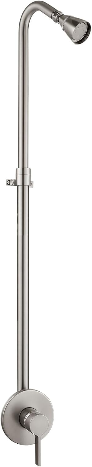 Aolemi Outdoor Shower Kit Fixtures System Faucet Single Handle with High Pressure Showerhead Exposed Shower Height Adjustable Shower Pipe,Brushed Nickel