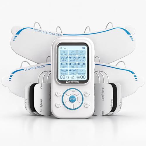 Comfytemp TENS Unit with Specialized Pads for Lower Back & Neck Shoulder Pain Relief, Easy-to-Use TENS Unit Muscle Stimulator with Large Display, Portable Dual Channel TENS Machine with Carrying Case