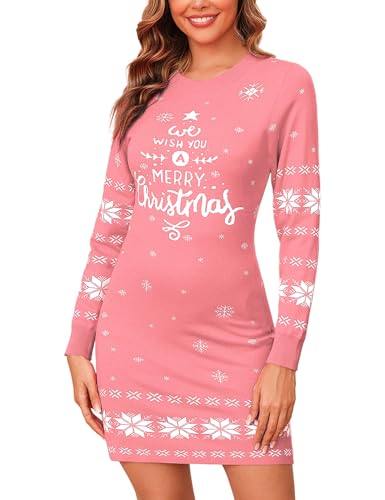 Gyabnw Strickkleid Weihnachten Damen Weihnachtspullover Kleider Winter A Linie Strickpullover Party