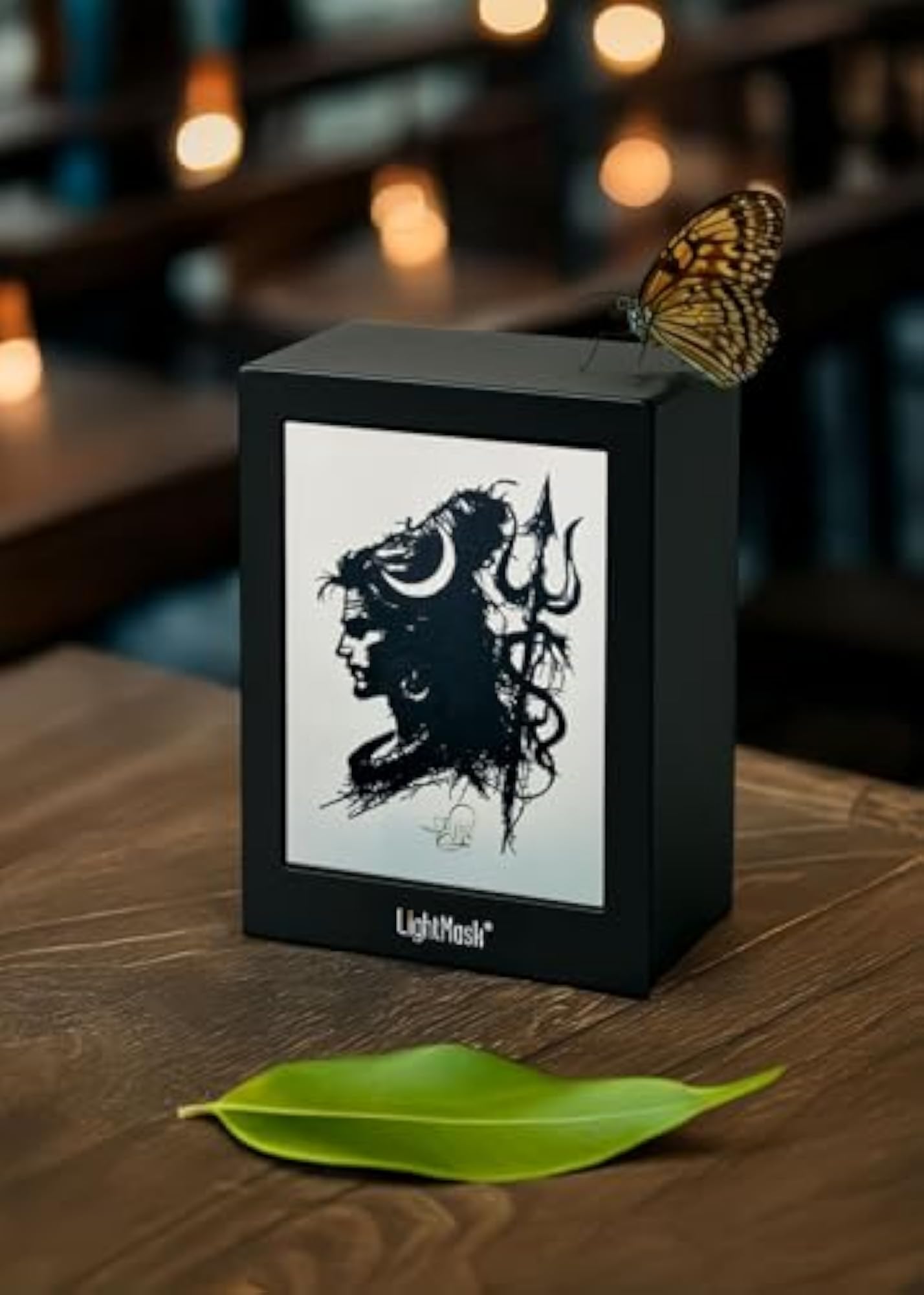 Tranquil Shiva Shadow Box Frame with Glowing Moon