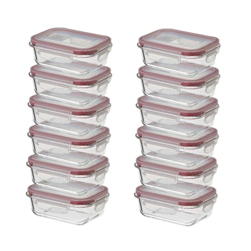 CASASELECCION 12 Tuppers de Cristal Hermético con Tapa y válvula de ventilación de 370 ml para Comida, Recipiente de Vidrio, Uso Apto en Horno/Microondas/Lavavajillas/Congelador, Sin BPA