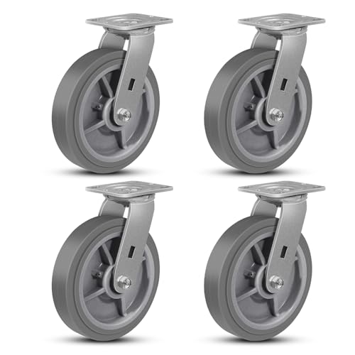 NINOSO 8" Heavy Duty Caster Wheels, No Noise Industrial Swivel Casters Set of 4 Rubber Wheels Used for Furniture Platform Truck Dolly Cart (4 Swivel)
