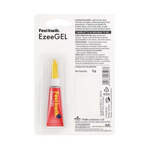 Image of Fevikwik Gel One Drop Instant Adhesive | Multipurpose Gel | Easy to Use | Ideal for Art & Craft | Can be used on variety of surfaces | Create, Make, Decorate | 3g, Pack of 8