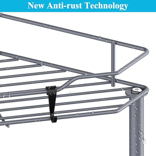 Image of HuggieGems 3 Tier Floor Standing Corner Shower Caddy Organizer Shelf with Hooks, Bathroom Shelves Stand Rack, Dark Gray