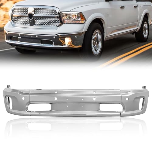 DTANNCCE Front Bumper Face Bar Compatibe with Dodge Ram 1500(2013-2018)/Ram 1500 Classic(2019-2024) W/fog light hole W/Parking Assist Hole Replacement for CH1002402 68160857AA Chrome 3-Piece Design