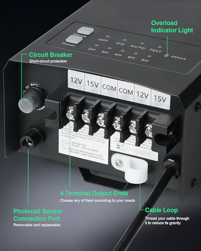 Image of 300W Low Voltage Landscape Transformer, Outdoor Landscape Lighting Transformer with Photocell Sensor & Timer, 120V AC to 12V /15V AC Weatherproof Transformer for Spotlight, Pathway Light