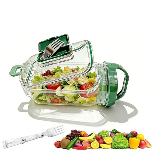 Genérico Tarro Portátil para Ensaladas de 1000 ml con Contenedor de Aderezo y Tapa Hermética, Recipiente Tupper Ensalada para Llevar, Fiambrera Plástico PP Alimenticio Oficina, Viajes y Picnic