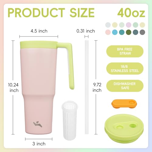 Image of Konokyo 12 Pack 40 Oz Tumblers with Handle and Straw, Bulk Vacuum Insulated Stainless Steel Travel Mugs with Lids for Office, Events and Group Orders Cherry