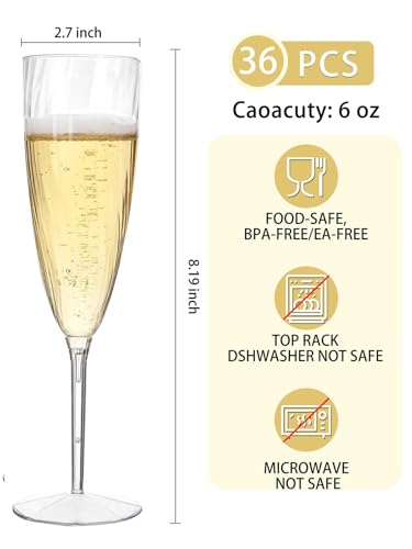 WDF 36PCS Clear Champagne Flutes Plastic - 6 OZ Clear Disposable Champagne Flutes Party Supplies for Wedding/Birthday/Parties