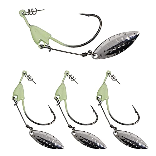 5 Stück / Packung Underspin Swimbait beschwerter Haken mit Spinnerklinge, Drehverschluss, beschwerter Angelhaken (leuchtet grün, 5 g)) Cover