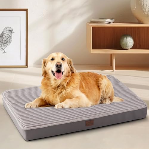 Orthopedic-Dog-Beds-for-XL-Large-Medium-Small-Dogs-Washable-Dog-Bed-with-Egg-Crate-Foam-Waterproof-Dog-Bed-with-Removable-Cover-Anti-Slip-Bottom-Comfy-Striped-Dog-Crate-Bed-40x28-Inch-Gray Orthopedic Dog Beds for XL Large Medium Small Dogs Washable Dog Bed with Egg Crate Foam Waterproof Dog Bed with Removable Cover Anti Slip Bottom Comfy Striped Dog Crate Bed 40×28 Inch Gray