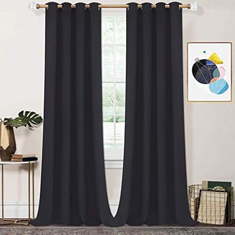 Black Blackout Curtains, Thermal Insulated Curtain Panel, Room Darkening Window Drapes with Grommets for Bedroom Living Room Decor, Set of 2 Panels, 52 x 84 Inch Length Cover