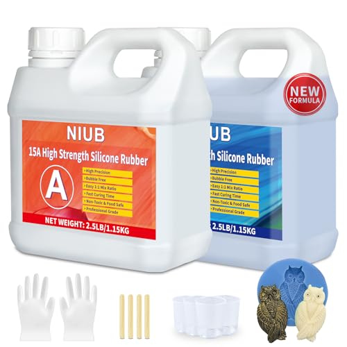 NIUB 15A 2,3kg Silicone liquido per stampi,Gomma Siliconica per Stampi, kit per la realizzazione di stampi in silicone, silicone per stampi non tossico, alta resistenza alla rottura - Blu