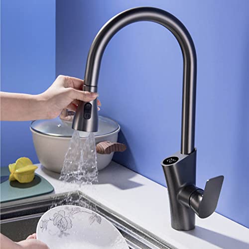 Robinet de cuisine rétractable digital qui affiche la température pour évier pivotant