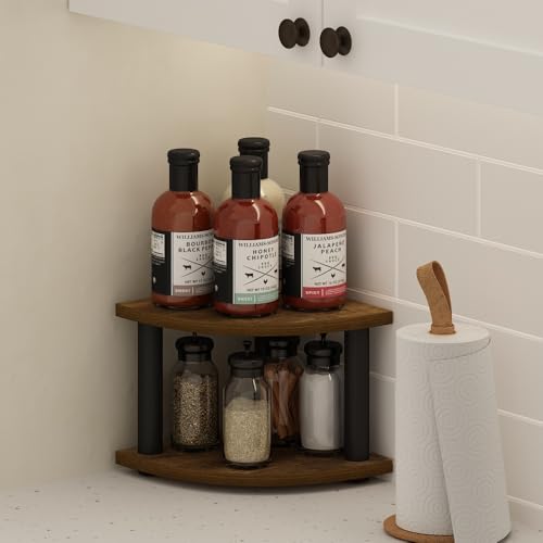 Image of Furinno Turn-N-Tube Kitchen Countertop Organizer, 2-Tier Corner Countertop Organizer Shelf, Corner Shelf, for Kitchen, Pantry, Organizers and Storage, Amber Pine