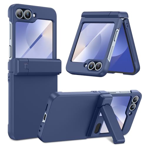 HWeggo for Galaxy Z Flip 7 FE/Z Flip 6 Case with Hinge Protection & Hidden Foldable Kickstand & Built-in Screen Protector Support Wireless Charging Shockproof Phone Cover Blue