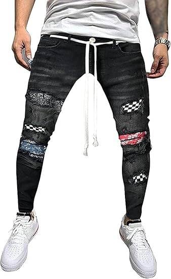 Maiyifu-GJ Men's Distressed Biker Jeans Slim Fit Skinny Destroyed Ripped Denim Pants Fashion Hip Hop Tapered Leg Jeans2