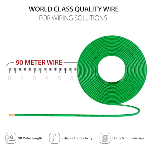 Image of KEI BANFIRE- HFFR 1 sqmm 1 Core 99.97% Pure Copper Conductor Heat Resistant Flame Retardant Low Smoke & Halogen - Lead Less House Wire for Domestic & Industrial Electrical Wiring (Green,90 Meters)